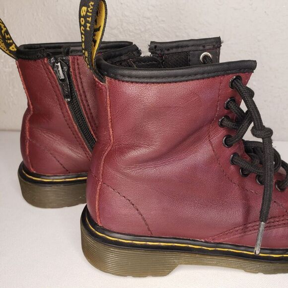 Dr Doc Martens Burgandy Leather Combat Boots Youth Kids Girls Size 12 US 1460J - Picture 5 of 16